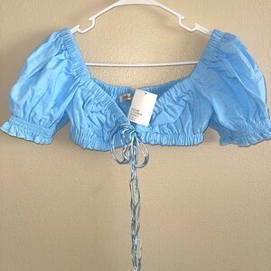 Little Lie‎ NWT Ruffle Sleeve Tie Baby Blue Crop Top size Small